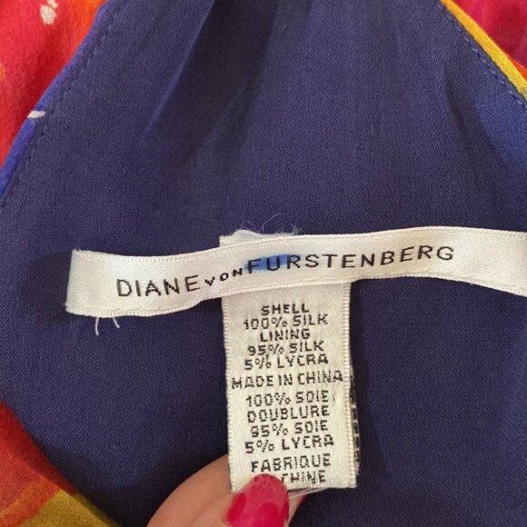 DVF Diane von Furstenberg "Belleview" Plunge Neck Sleeveless Silk Dress - Picture 8 of 9